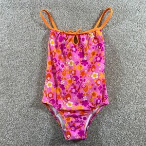 Speedo Girls Swimsuit Size 10 Pink Orange‎ Floral One Piece Criss Cross Back